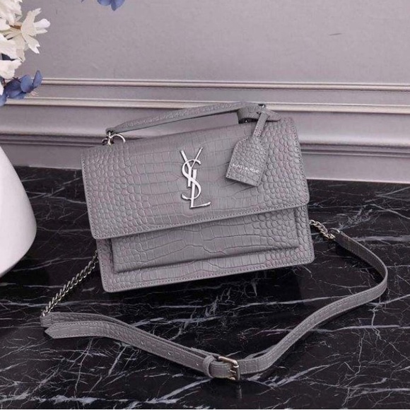 Handbags - Grey Faux Croc Crossbody